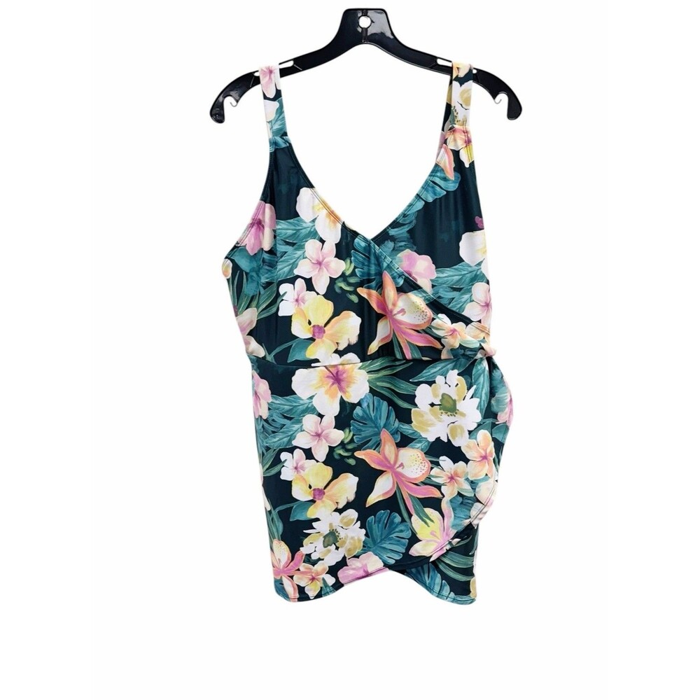 Caribbean Joe Co. Floral Tropical Hawaiian One-Piece Swimsuit Swim-dress NWT